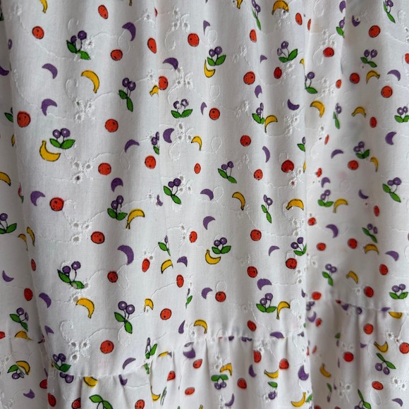 Vintage Trousers Up Fruit Print Eyelet Tiered Midi Skirt White Cotton Blend SZ L - Picture 6 of 10